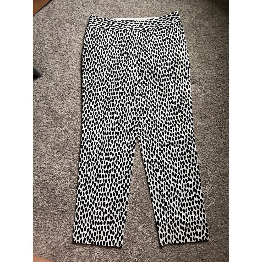 Talbots Slim Crop Pants Womens 2 Black White Animal Pebble Print Cotton Stretch
